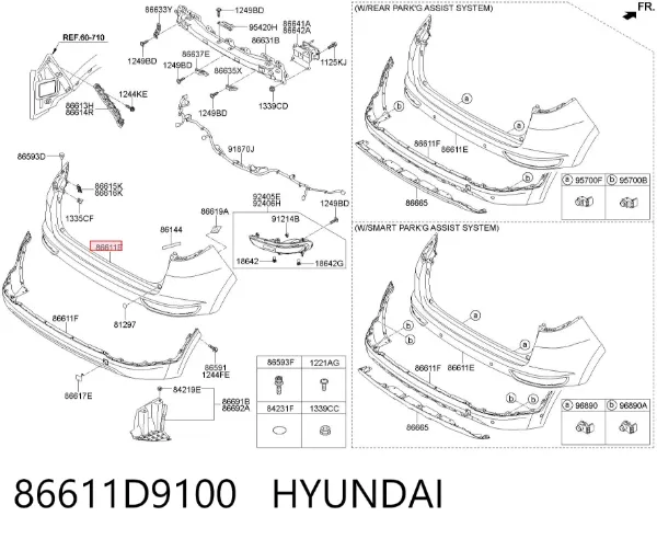 Pára-choque traseiro, parte superior 86611D9100 Hyundai/Kia