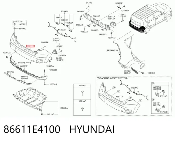 Pára-choque traseiro, parte superior 86611E4100 Hyundai/Kia