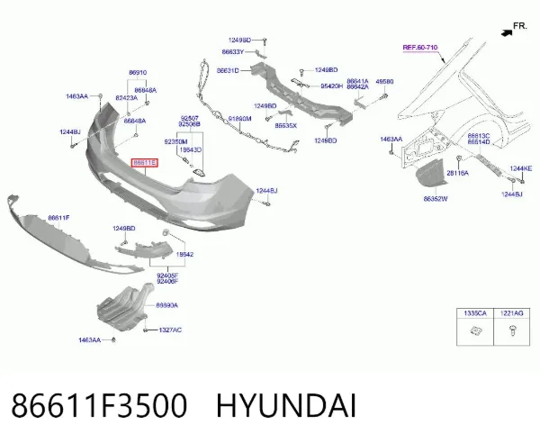 Pára-choque dianteiro, parte superior 86611F3500 Hyundai/Kia