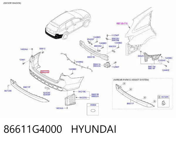 Pára-choque traseiro 86611G4000 Hyundai/Kia
