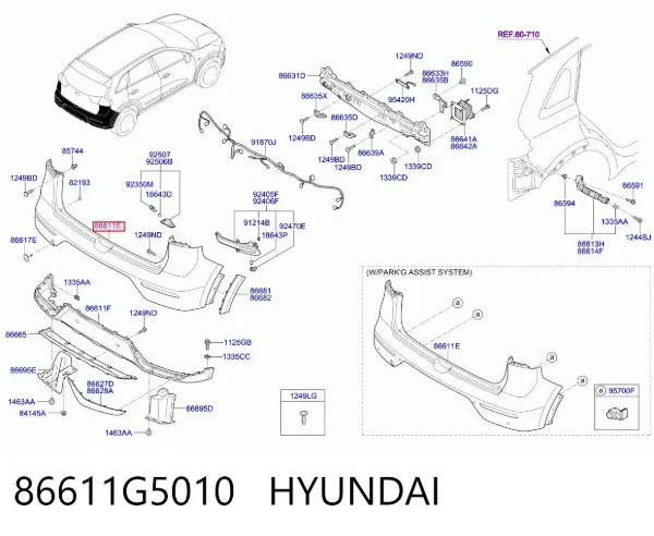 Pára-choque traseiro, parte superior 86611G5010 Hyundai/Kia