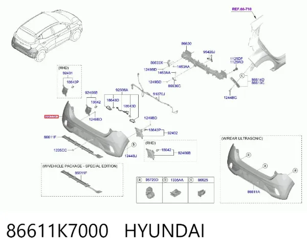 Pára-choque traseiro 86611K7000 Hyundai/Kia
