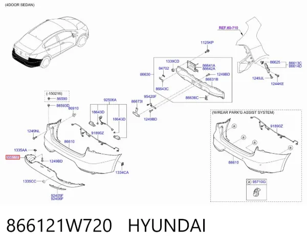 Pára-choque traseiro, parte inferior 866121W720 Hyundai/Kia