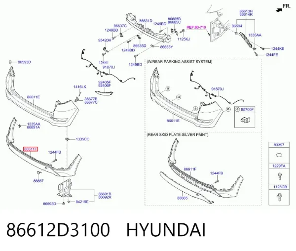 Pára-choque traseiro, parte inferior 86612D3100 Hyundai/Kia