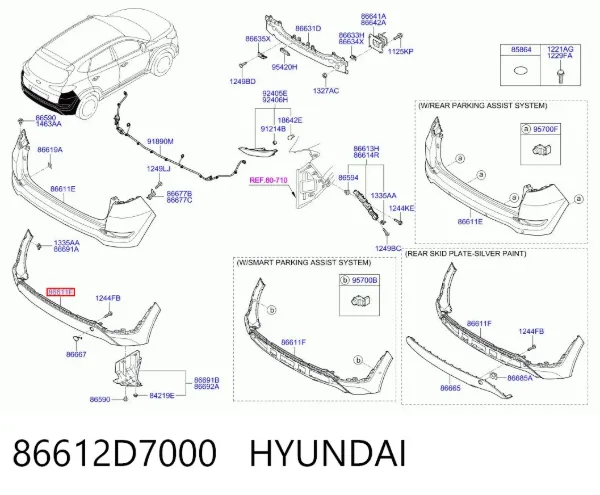 Pára-choque traseiro, parte inferior 86612D7000 Hyundai/Kia