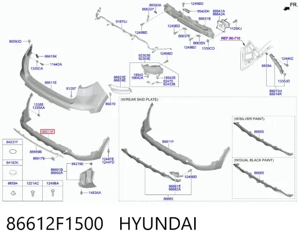 Pára-choque traseiro, parte inferior 86612F1500 Hyundai/Kia