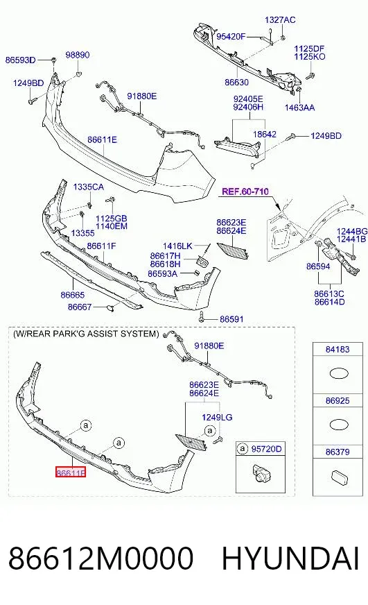 Pára-choque traseiro, parte inferior 86612M0000 Hyundai/Kia