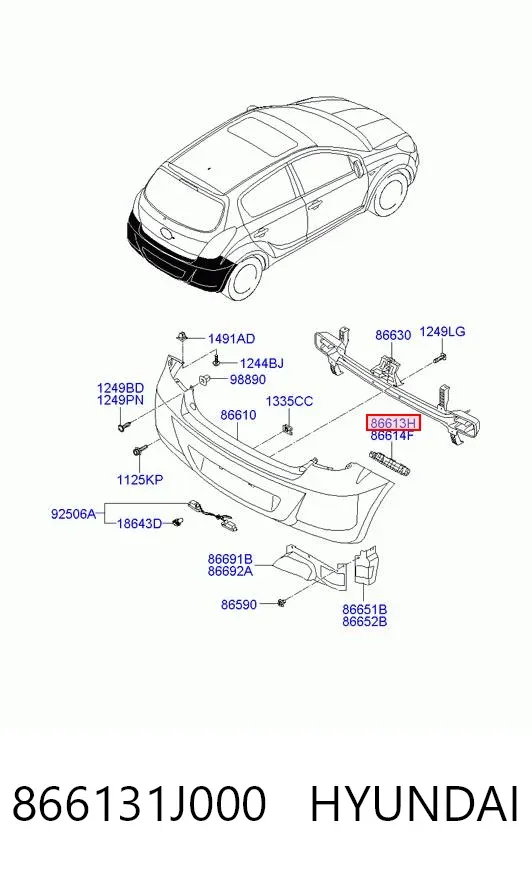 Consola direita do pára-choque traseiro 866131J000 Hyundai/Kia