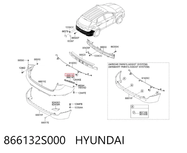 Consola esquerda do pára-choque traseiro 866132S000 Hyundai/Kia