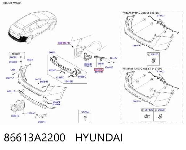 Consola esquerda do pára-choque traseiro 86613A2200 Hyundai/Kia