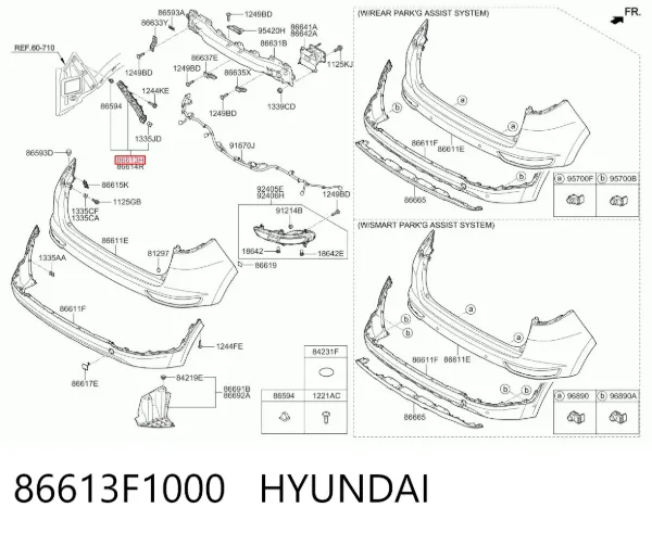 Consola esquerda do pára-choque traseiro 86613F1000 Hyundai/Kia
