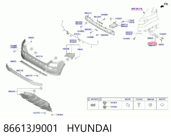 Consola direita do pára-choque traseiro 86613J9001 Hyundai/Kia