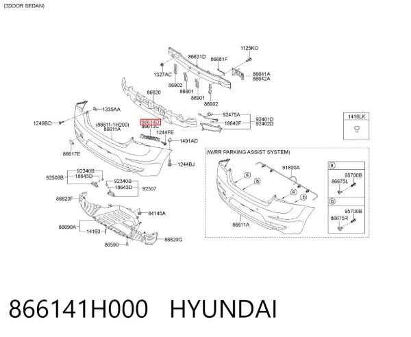 Consola direita do pára-choque traseiro 866141H000 Hyundai/Kia