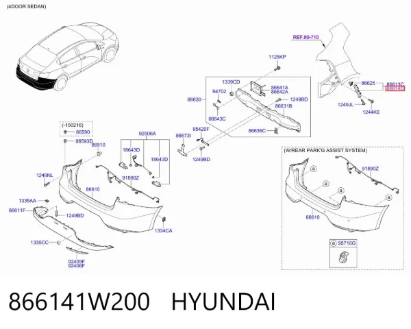 Consola direita do pára-choque traseiro 866141W200 Hyundai/Kia