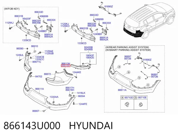 Consola direita do pára-choque traseiro 866143U000 Hyundai/Kia