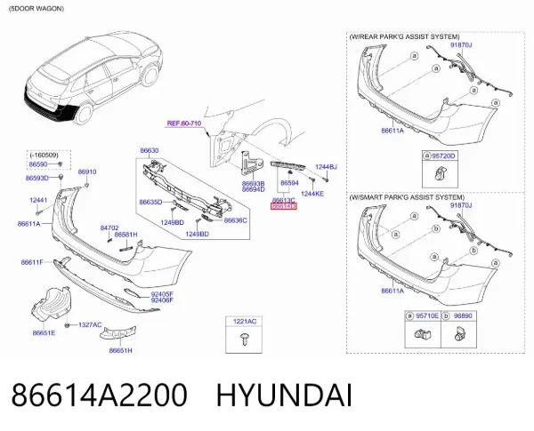 Consola direita do pára-choque traseiro externo 86614A2200 Hyundai/Kia