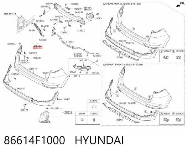 Consola direita do pára-choque traseiro 86614F1000 Hyundai/Kia