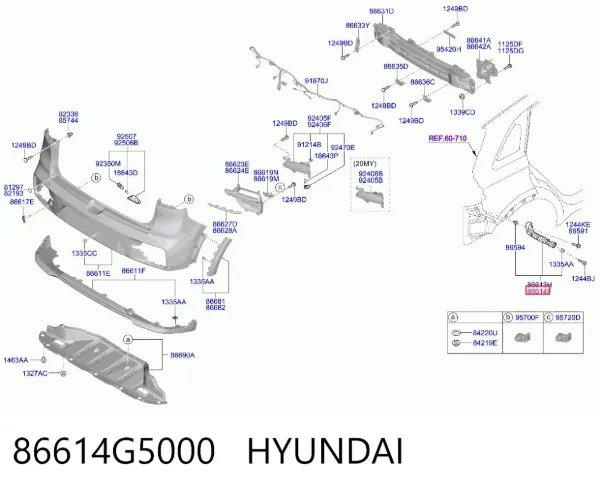 Guia direita do pára-choque traseiro 86614G5000 Hyundai/Kia