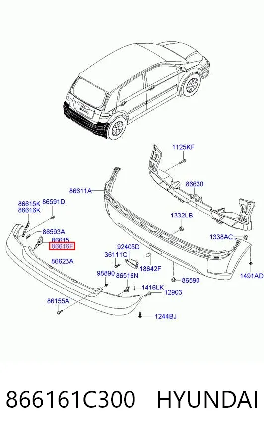 Consola direita do pára-choque traseiro 866161C300 Hyundai/Kia