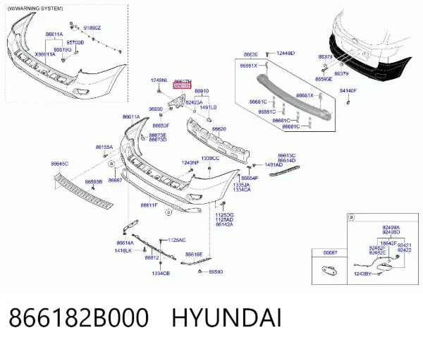 Consola direita do pára-choque traseiro 866182B000 Hyundai/Kia