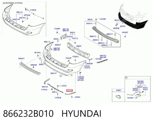 Moldura direita do pára-choque traseiro 866232B010 Hyundai/Kia