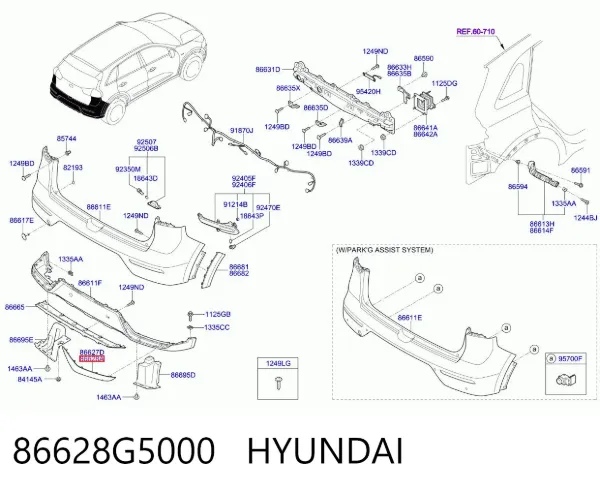 Moldura direita do pára-choque traseiro 86628G5000 Hyundai/Kia