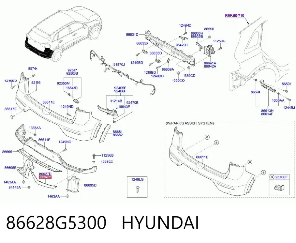 Moldura direita do pára-choque traseiro 86628G5300 Hyundai/Kia