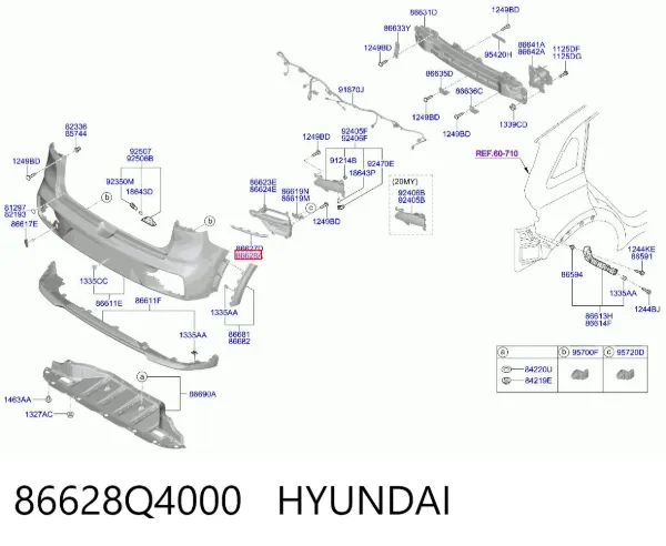 Moldura direita do pára-choque traseiro 86628Q4000 Hyundai/Kia