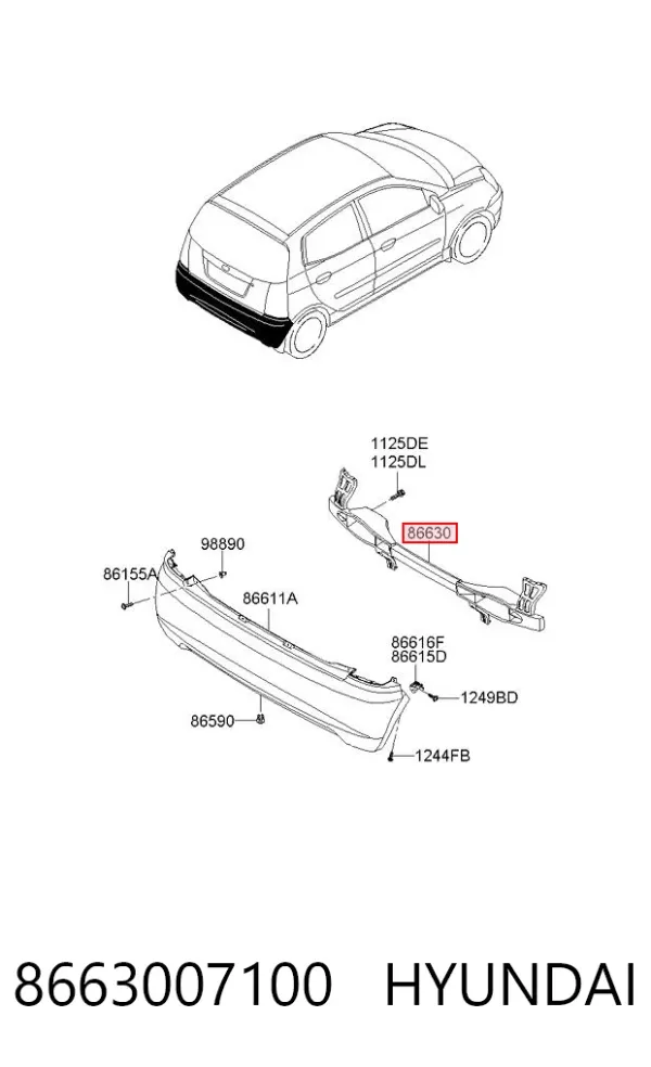 Reforçador do pára-choque traseiro 8663007100 Hyundai/Kia