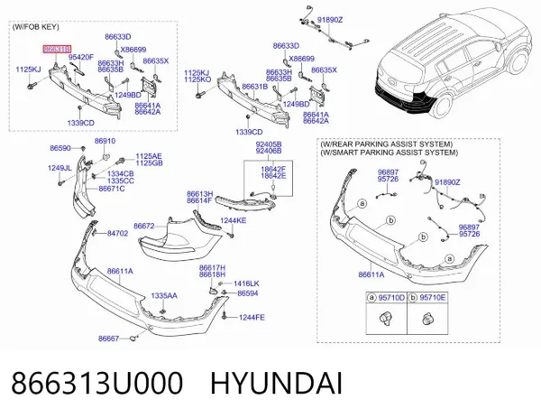 Reforçador do pára-choque traseiro 866313U000 Hyundai/Kia