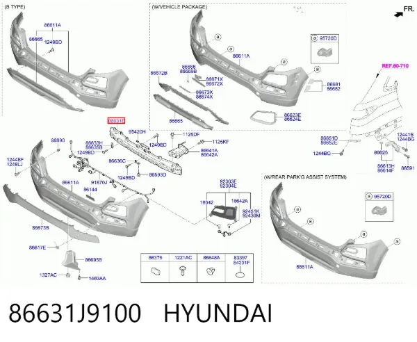 Reforçador do pára-choque traseiro 86631J9100 Hyundai/Kia