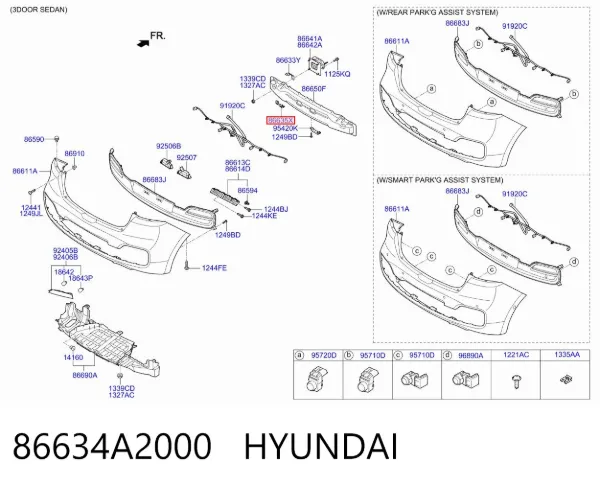 Consola de reforçador do pára-choque traseiro 86634A2000 Hyundai/Kia