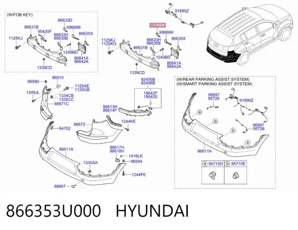 Consola de reforçador do pára-choque traseiro 866353U000 Hyundai/Kia