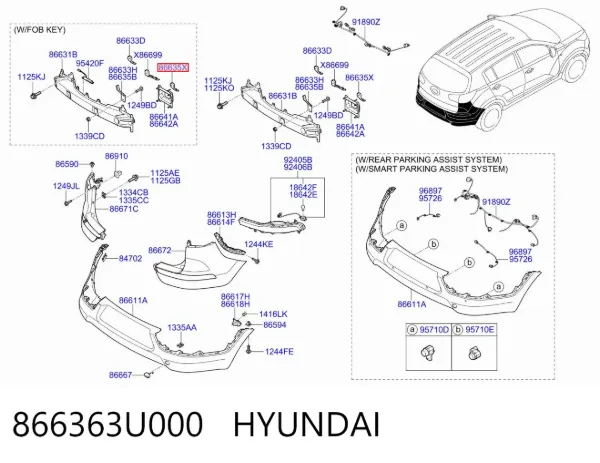 Consola de reforçador do pára-choque traseiro 866363U000 Hyundai/Kia