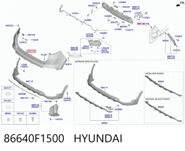 Pára-choque traseiro, parte superior 86640F1500 Hyundai/Kia