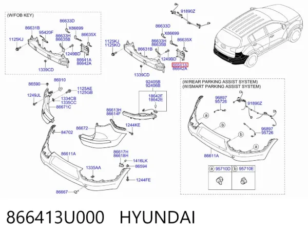 Consola de reforçador do pára-choque traseiro 866413U000 Hyundai/Kia