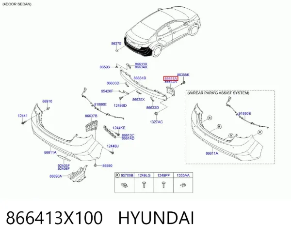 Consola de reforçador do pára-choque traseiro 866413X100 Hyundai/Kia