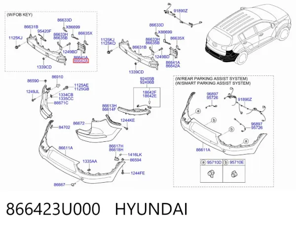Consola de reforçador do pára-choque traseiro 866423U000 Hyundai/Kia