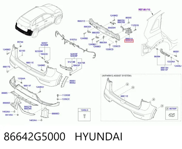 Consola de reforçador do pára-choque traseiro 86642G5000 Hyundai/Kia