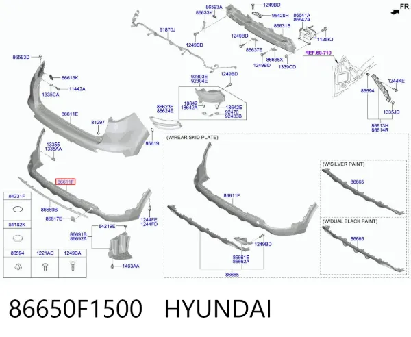 Pára-choque traseiro, parte inferior 86650F1500 Hyundai/Kia