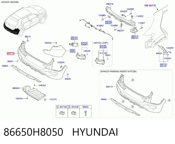 Pára-choque traseiro, parte inferior 86650H8050 Hyundai/Kia