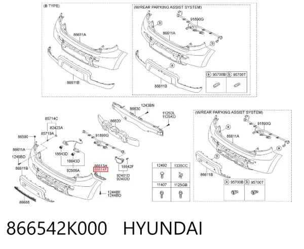 Consola direita do pára-choque traseiro 866542K000 Hyundai/Kia