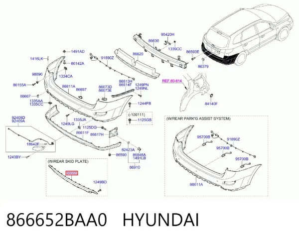 Proteção do pára-choque traseiro 866652BAA0 Hyundai/Kia
