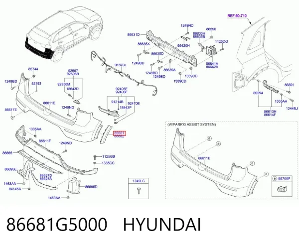 Moldura esquerda do pára-choque traseiro 86681G5000 Hyundai/Kia