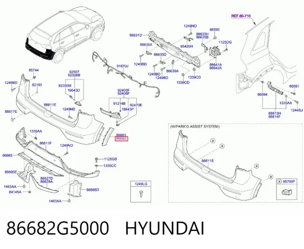 Moldura direita do pára-choque traseiro 86682G5000 Hyundai/Kia