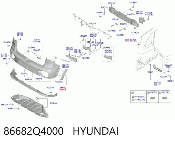 Placa sobreposta do pára-choque traseiro direito 86682Q4000 Hyundai/Kia