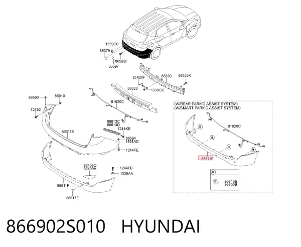 Pára-choque traseiro, parte inferior 866902S010 Hyundai/Kia