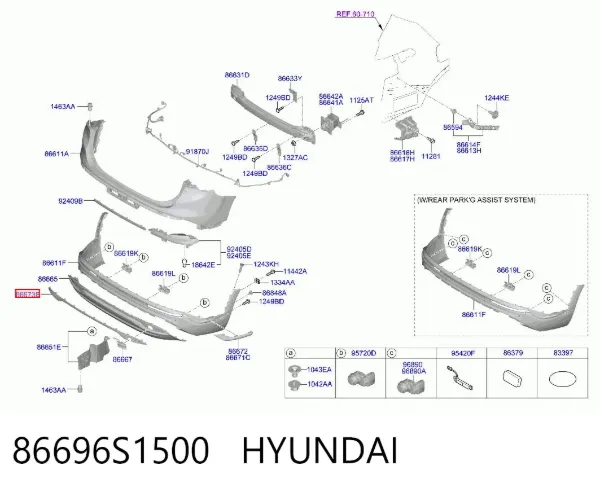 Moldura do pára-choque traseiro 86696S1500 Hyundai/Kia