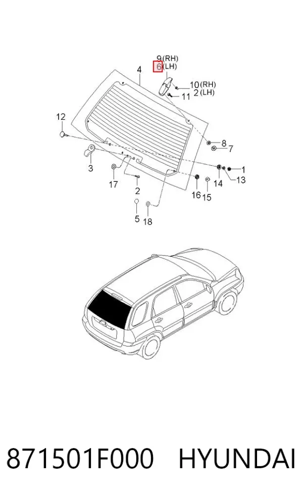 Gozno de vidro de porta-malas (de 3ª/5ª porta traseira) 871501F000 Hyundai/Kia