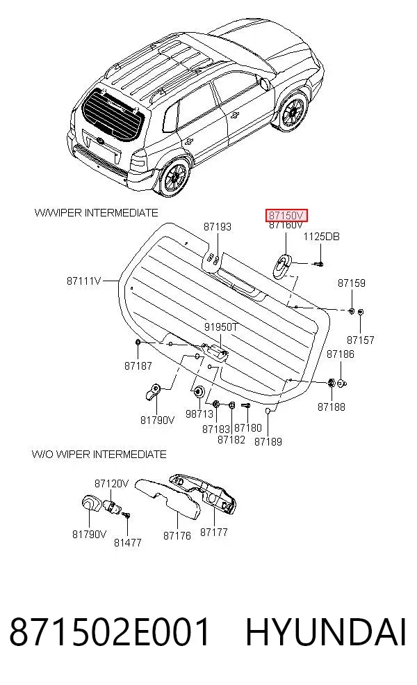 Gozno de vidro de porta-malas (de 3ª/5ª porta traseira) 871502E001 Hyundai/Kia